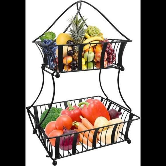 2 Tier Fruit Basket Fruit And Vegetable Storage Fruit Holder For Kitchen Counter